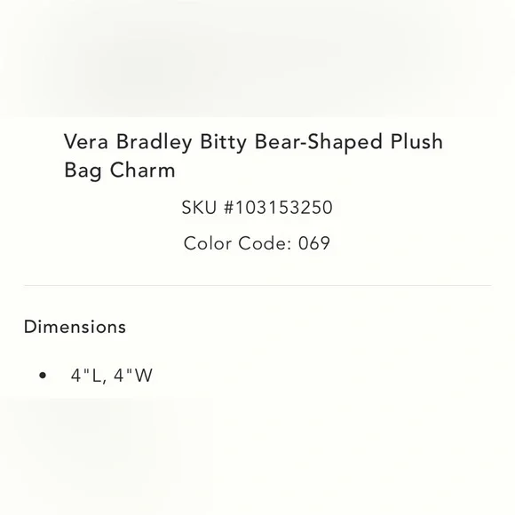 Vera Bradley Bitty Bear Shaped Plush Bag Charm Diamond Patchwork Northstar NEW